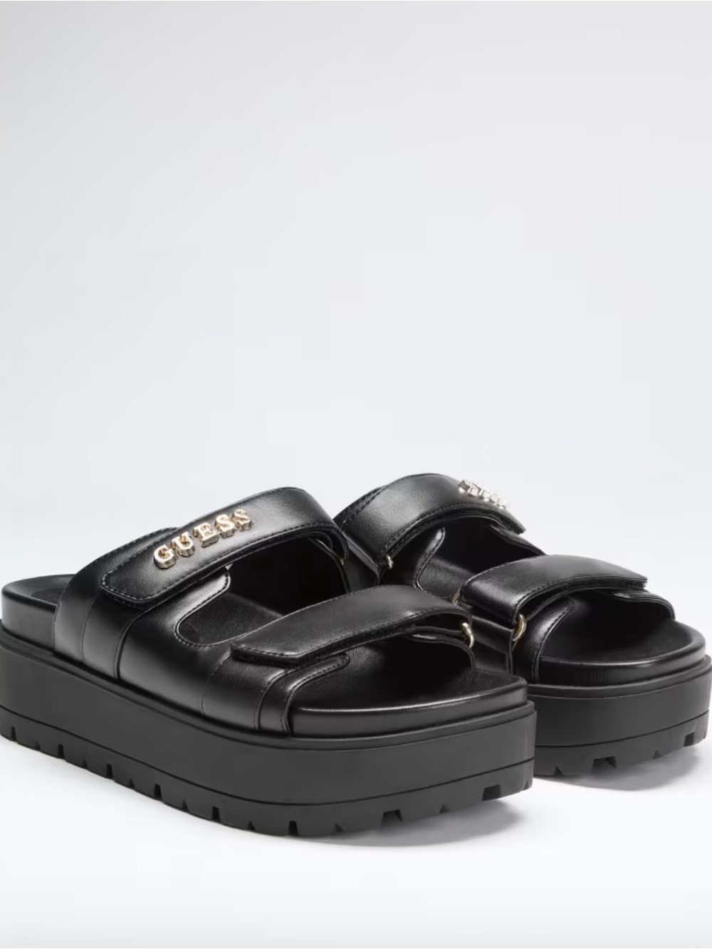 Guess Black Platform Slide Sandals with Gold Logo